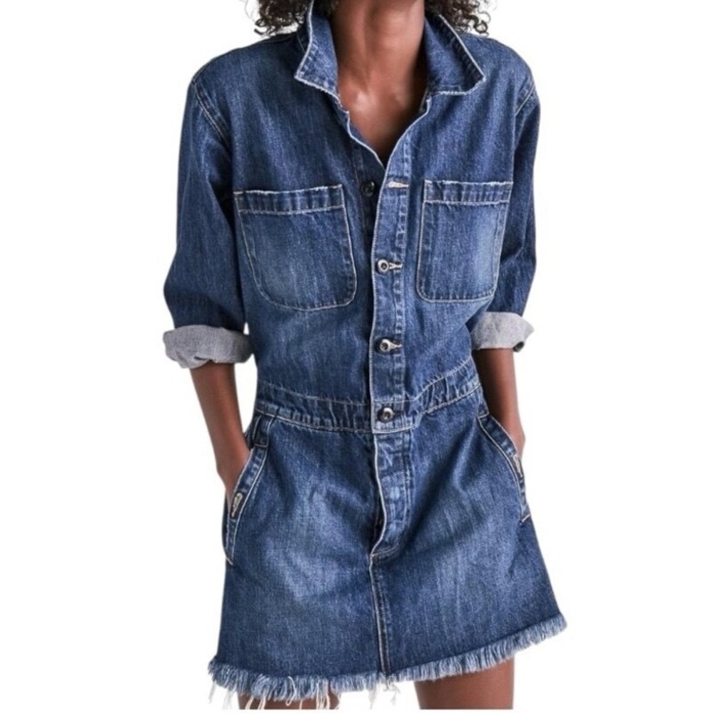 Lucky‎ Brand Women's Valeport Denim Trucker Drawstring Shirt Dress Size XS Boho